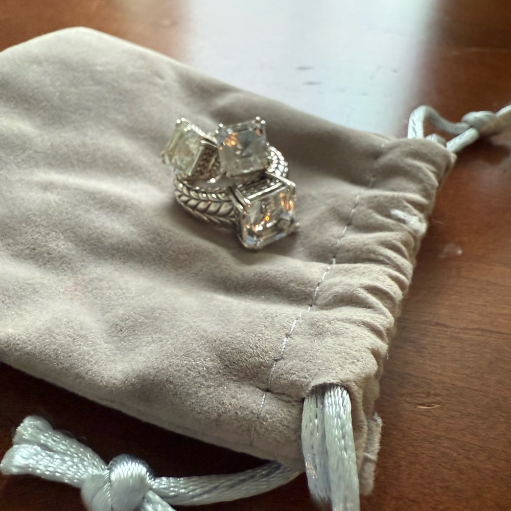 JAI Sterling Silver Asscher Cut White Topaz Ring, sz 5, and Earrings like New - Picture 12 of 12